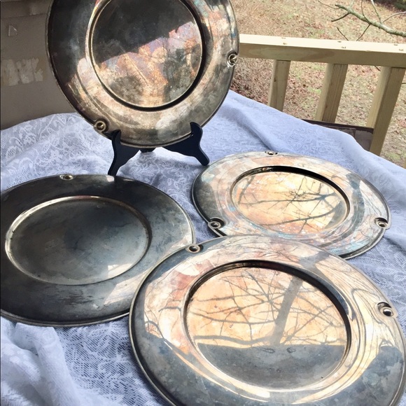 Set Of 4 Round Chargers Silverplate Ethan Allen - Picture 7 of 8